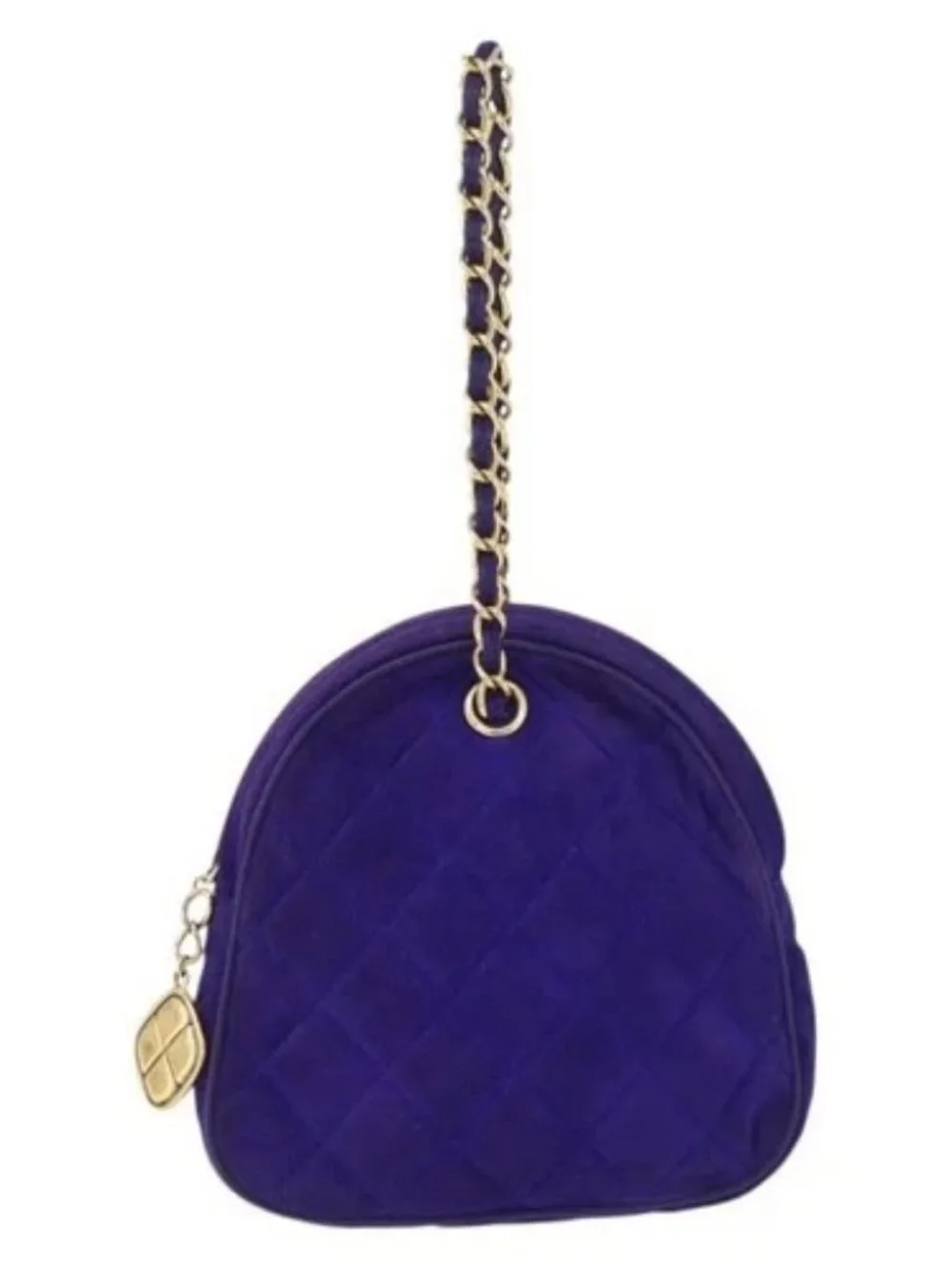 CHANEL Matelasse Chain Hand Bag Suede Purple Gold CC Auth YKZ821A